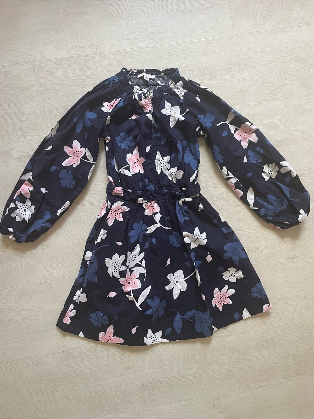 Free Assembly Floral Navy Long-Sleeve Dress - Pink & White Bloom